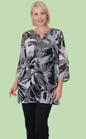 Hibiscus Print Beaded Tunic