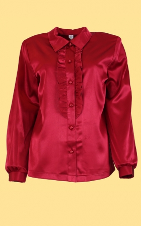 Ruffle Front Satin Blouse