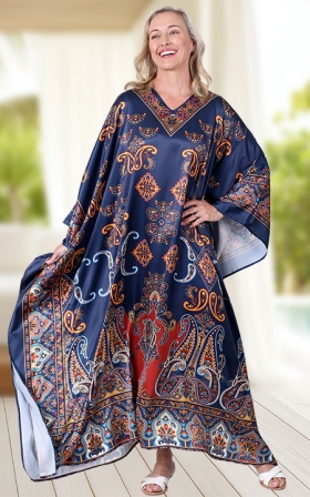 Navy Paisley Satin Caftan