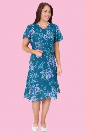 Health Pride - Teal Floral Georgette Dress