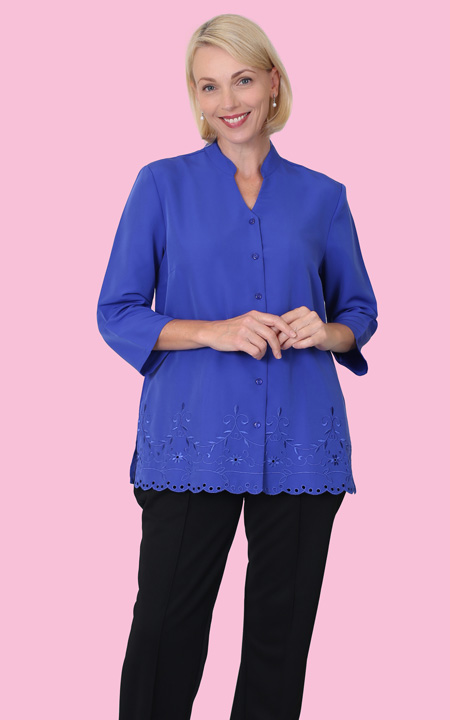 Health Pride - Scalloped Hem Tunic Length Blouse