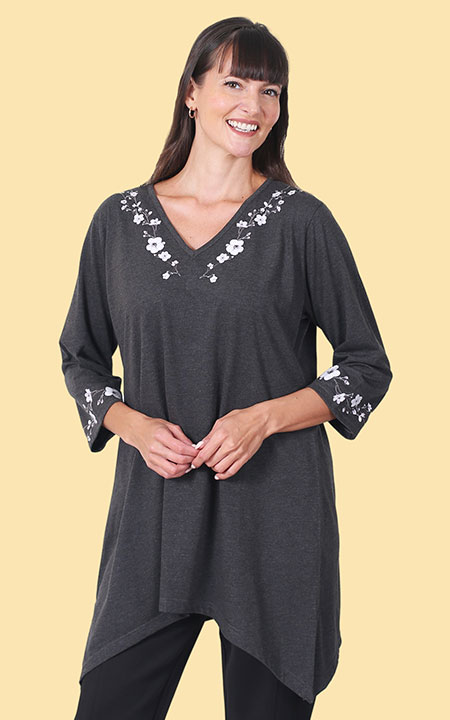 Floral Print Arch Hem Top