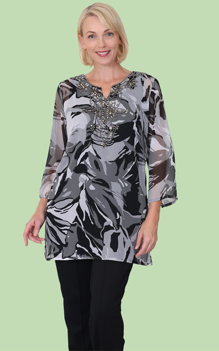 Hibiscus Print Beaded Tunic