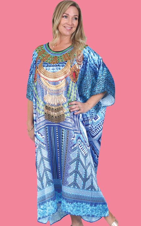 Health Pride - Satin Caftan Blue Aztec