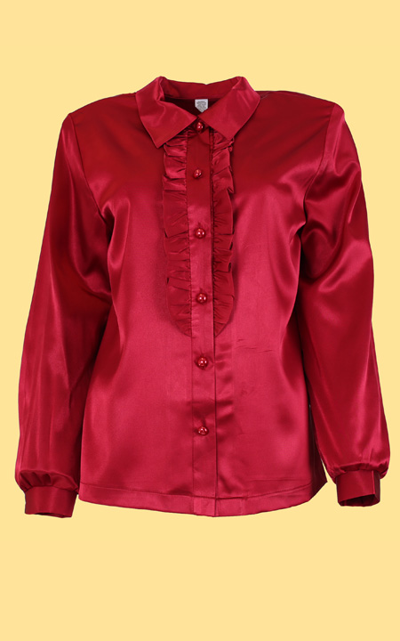 Ruffle Front Satin Blouse