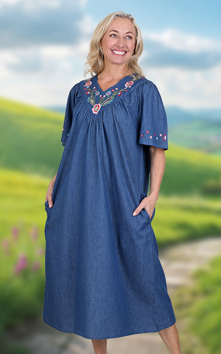 Denim Embroidered Lounger