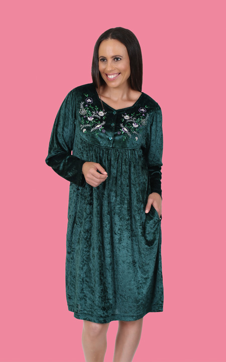 Embroidered Yoke Panne Lounger