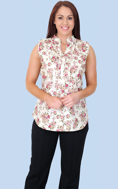 Sleeveless Button Front Ruffle Shirt