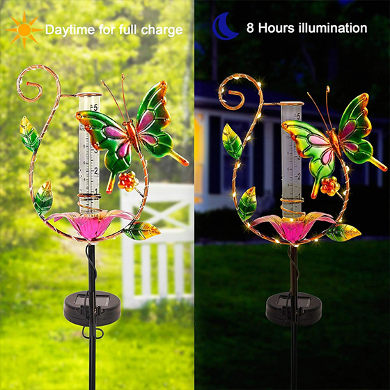 thumbnail interactive-video image 1 of La Crosse Glass Rain Gauge With Butterfly Stand - 5 Inch Capacity Bronze Finish 1 of 2