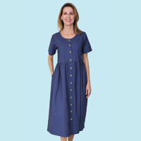 Indigo Cotton Button-Front Dress
