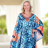 Sky Blue Floral Satin Caftan