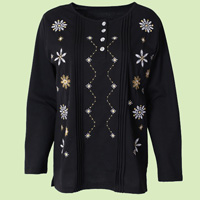 Snowflake Embroidered Pintuck Top
