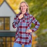 Burgundy and Blue Plaid Flannel Shirt